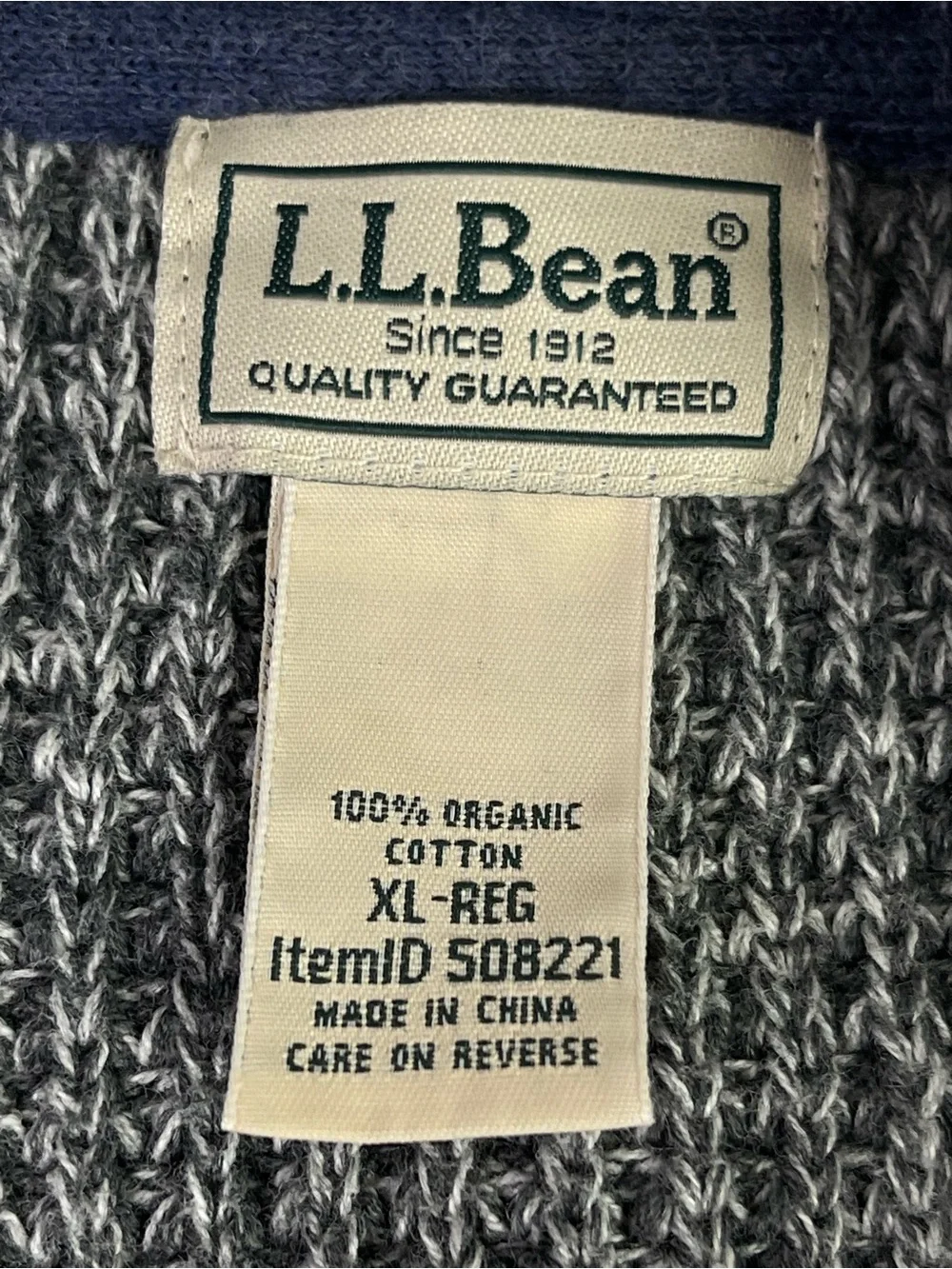L.L. Bean Full Zip Organic Cotton Marled Knit Sweater Gray Men's XL-Reg